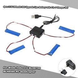 4pcs 3.7V 200mAh 30C Upgrade Lipo Battery with 4 in 1 Charger Set for Blade Inductrix Tiny Whoop