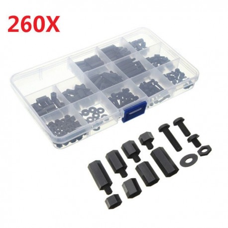 Suleve™ M3NH2 M3 Nylon Screw Black Hex Screw Nut Nylon PCB Standoff Assortment Kit 260pcs