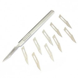 10pcs Carbon Steel Surgical Scalpel Blades & 1pc Handle
