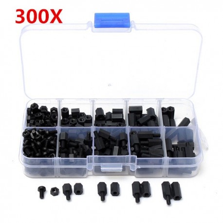 Suleve™ M3NH1 M3 Nylon Screw Black Hex Screw Nut Nylon PCB Standoff Assortment Kit 300pcs