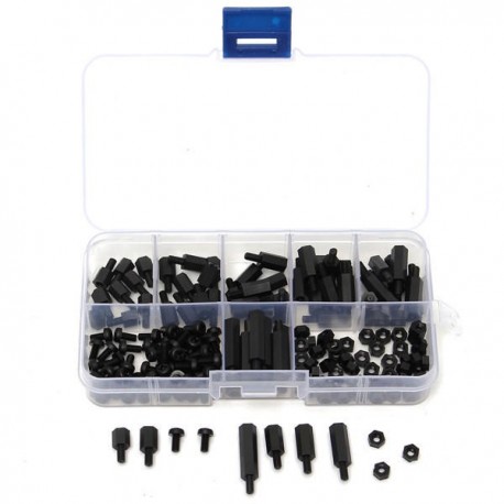 Suleve™ M3NH5 M3 Nylon Screw Black Hex Screw Nut Nylon PCB Standoff Assortment Kit 180pcs
