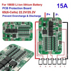 6S 15A PCB BMS Protection Board Li-ion Lithium 18650 Battery Cells 22.2V 25.2V