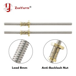 Anti-Backlash Nut 300mm T-type Stepper Motor Trapezoidal Lead Screw 8MM Thread 8mm T8 For 3D Printer & CNC