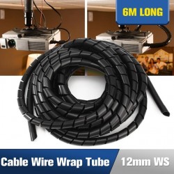 6.5M 12mm Flexible Black Cable Sleeve PE Polyethylene Spiral Cable Wire Wrap Tube WS Wiring Accessories