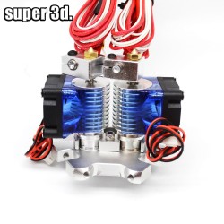 3D Printer V6 Hotend Dual Head Extruder with 0.4mm Nozzle 12V Cooling Fan and Effector for 1.75mm Filament for E3D V6