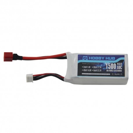 Hobby Hub LiPo Battery 11.1V 1500Mah 3S 40C Max 60C XT60 Plug