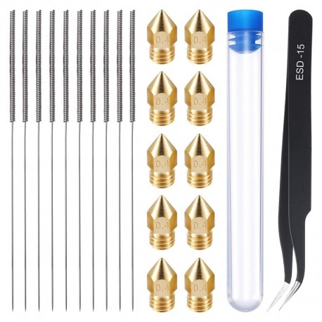 21 Pieces 3D Printer Nozzle and Cleaning Kit 0.4 Mm Mk8 Nozzles 0.4 Mm Needles and 1 Pack Tweezers Tool Kit Stainless Steel