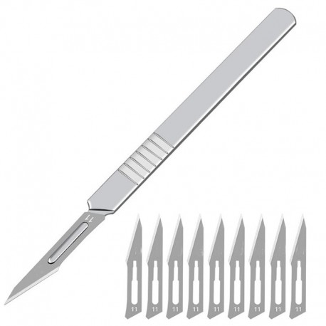 10pcs Carbon Steel Surgical Scalpel Blades & 1pc Handle