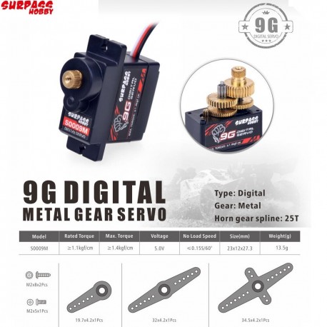 SURPASS HOBBY S0009M 9g Metal Gear Digital Servo 1.9KG Servo for RC Drone Airplane Robot Car Boat