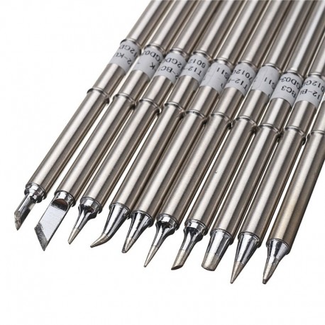 10pcs T12-k/BC2/BL/BC1/BC3/ ILS/D16/KU/D12/J02 Silver Length 155mm T12 Soldering Iron Tips Set for FX951 FX952