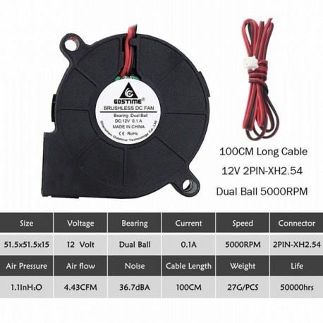 5015 DC 24V 2Pin Ball Bearing Brushless Cooling Turbine Blower