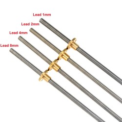 CNC 3D Printer THSL-300-8D Trapezoidal Rod T8 Lead Screw Thread 8mm Lead 1mm Length 400mm with Brass Nut