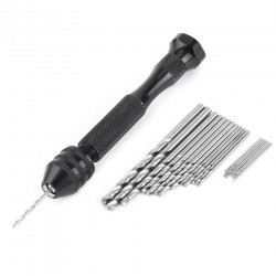 Mini Aluminum Hand Drill w/Keyless Chuck and 10 Drills 