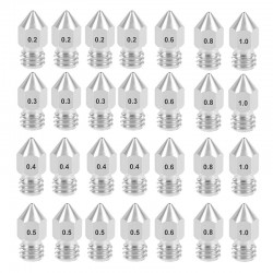 28 Pcs MK8 Nozzle 0.2mm 0.m 0.4mm 0.5mm 0.6mm 0.8mm 1mm M6 Threaded Stainless Steel for 1.75mm Filament 3D Printer Extruder