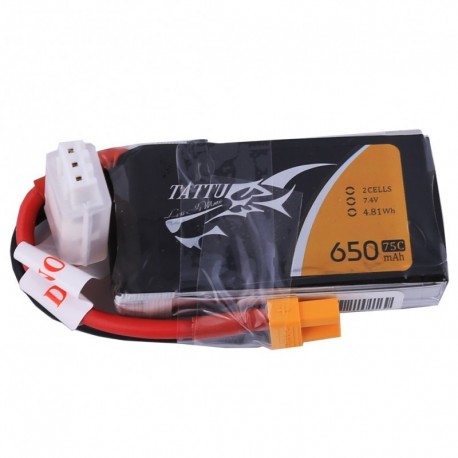 Tattu 650mAh 2S1P 75C 7.4V Lipo Battery Pack with XT30 plug