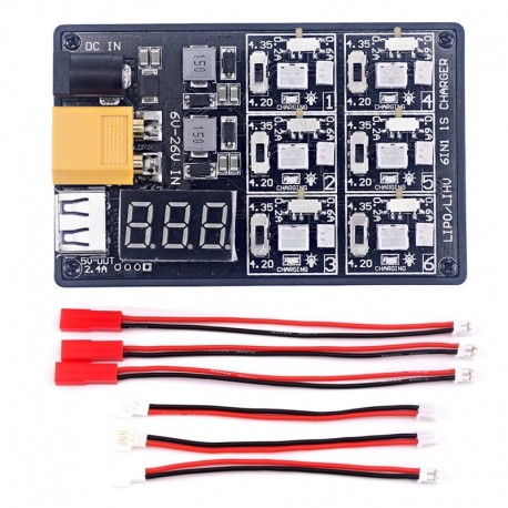 URUAV U1 6 in 1 6X4.35W 6X1A DC 1S Battery Charger For 1S LIPO/LiHV Battery With USB Micro MCX mCPX MOLEX