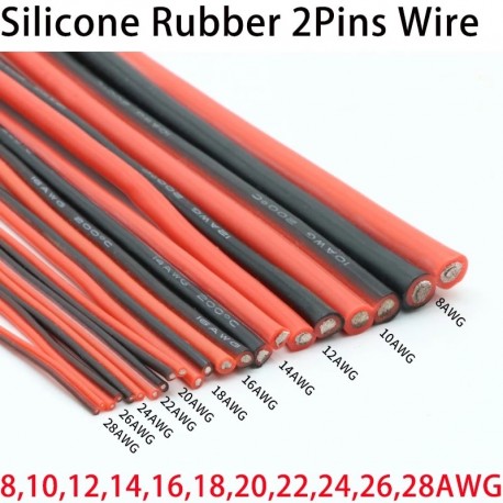 1 Meter Black+Red 24 AWG 2Pins Soft Silicone
