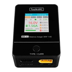 ToolkitRC M4AC 30W 2.5A AC Smart Battery Balance Charger XT60 Output for 1-4S LiPo LiHV LiFe Battery