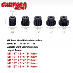 Metal Pinion Motor Gear Set Steel 5PCS M1 5mm 11T ~ 22T for 1/8 RC Car Monster Truck Brushless Motor