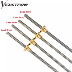 Anti-Backlash Nut 400mm T-type Stepper Motor Trapezoidal Lead Screw 8MM Thread 8mm T8 For 3D Printer & CNC