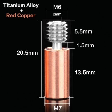 3DSWAY 3D Printer Parts V6 Titanium Alloy Bi-Metal Heat Break Throat E3D