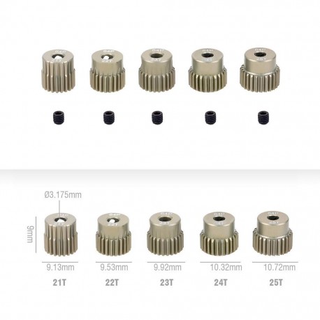 SURPASS HOBBY 5PCS Metal Pinion Motor Gear 64DP 21-50T 3.175mm Shaft for 1/10