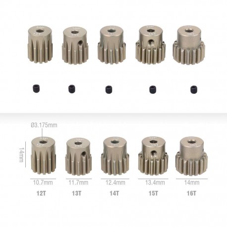 SURPASS HOBBY 5PCS Metal Pinion Motor Gear 32DP 12-20T 3.175mm Shaft for 1/10 1/8 RC Car