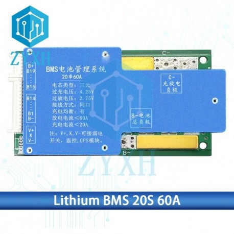 BMS 20S 72V 80A Protection Board With Balance Common Port For E-Bike Charging