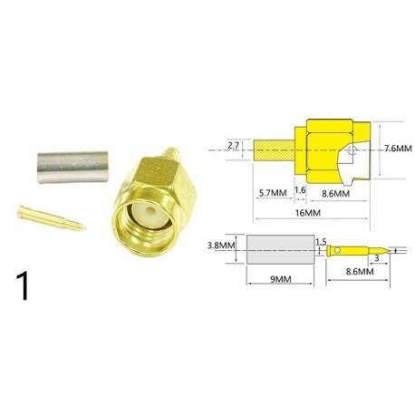 1PCS SMA Male Plug Female Jack /RP RF Coax Connector Crimp For LMR100 RG174 RG316 Cable Straight Goldplated Adapter