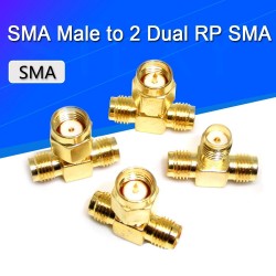 1PC Adapter RP SMA Male To 2 SMA Female Jack Triple T RF Connector Triple 1M2F