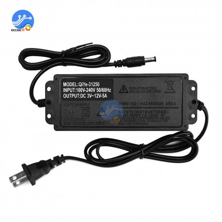 Excellway® 3-12V 5A 60W AC/DC Adapter Switching Power Supply Regulated Power Adapter Display