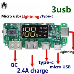LED Dual USB 5V 2.4A Micro/Type-C USB Mobile Power Bank 18650 Charging Module