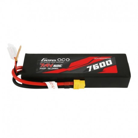 Gens ace 7600mAh 7.4V 60C 2S2P Lipo Battery PC material case with XT60 Plug