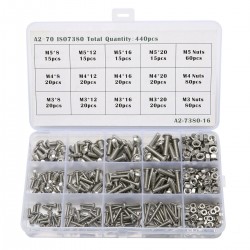 440pcs Bolts and Nuts Set M3 M4 M5 Stainless Steel Hex Socket Button Nuts