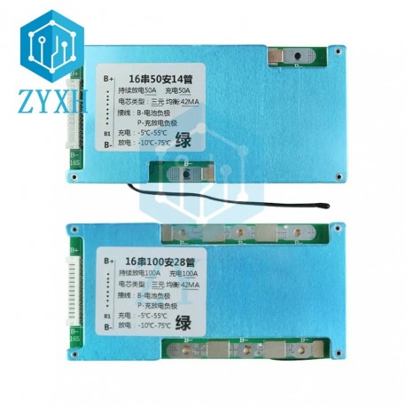 BMS 16S 59.2V 67.2V 60A 100A 120A Li-ion 18650 Battery Charge Board with Balanced NTC Temperature