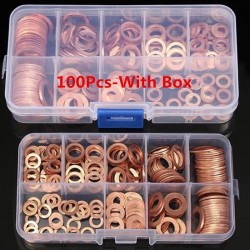 Copper Washer Gasket Nut and Bolt Set Flat Ring Seal Assortment Kit with Box