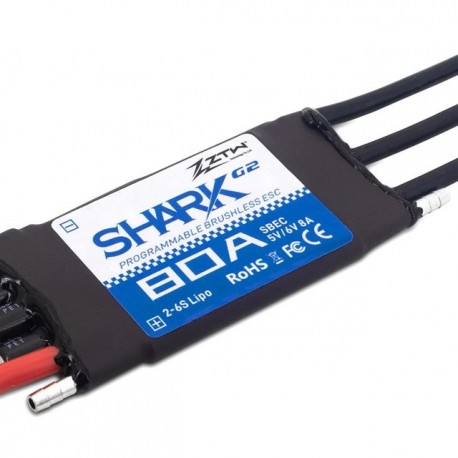 ZTW Shark G2 80A 2-6S 32-bit Water-cooling Dual-way Waterproof Brushless ESC