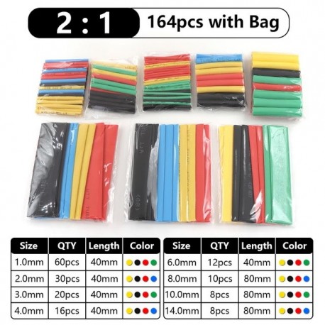164Pcs Polyolefin Shrinking Assorted Heat Shrink Tube Wire Cable Insulated Sleeving Tubing Set