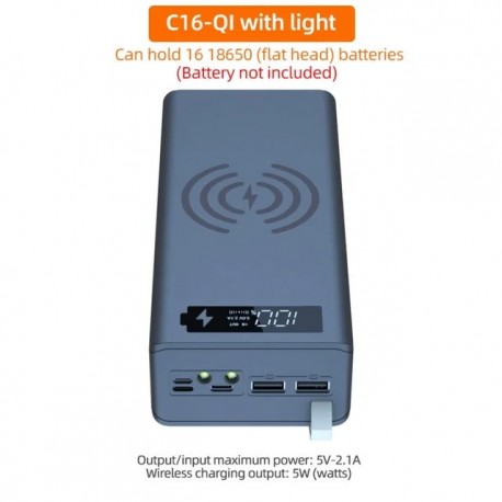 16*18650 Power Bank Case C16 USB Welding Free Power Bank Case Detachable Portable
