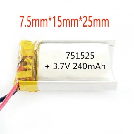 3.7V 240mAh 751525 Lithium Polymer Ion Battery