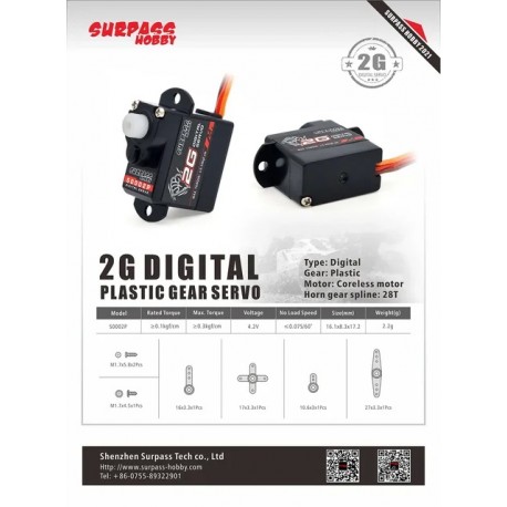 SURPASS HOBBY 2g Micro Digital Mini Servo Metal and Plastic Gear for Rc / S0002P