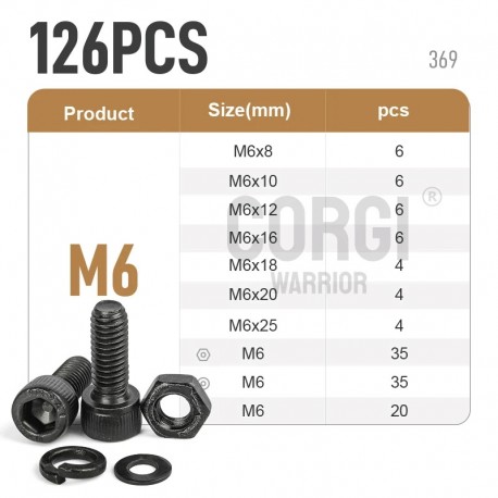 M6 Black Hex Socket Cap Head Screws Set DIN912 12.9 Grade Carbon Steel Allen Bolts Nuts Kit