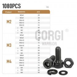 M2/M3/M4 Black Hex Socket Cap Head Screws Set DIN912 12.9 Grade Carbon Steel Allen Bolts Nuts Kit