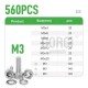 M3CH3 M3 Carbon Steel Allen bolt 4-20mm Button Head Hex Socket Cap Screw Bolt Metric 560pcs