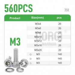 M3CH3 M3 Carbon Steel Allen bolt 4-20mm Button Head Hex Socket Cap Screw Bolt Metric 560pcs