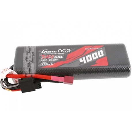 Gens ace G-Tech 4000mAh 2S1P 7.4V 60C HardCase 8 car Lipo Battery pack with T-plug