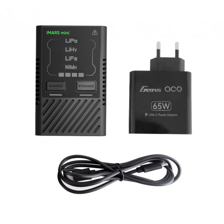 Gens Ace iMars mini G-Tech USB-C 2-4S 60W RC Battery Charger with Power Supply