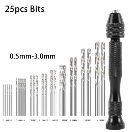 Mini Aluminum Hand Drill w/Keyless Chuck and 10 Drills 