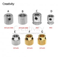 MK7 MK8 Extruder 26/36/40 teeth Gear Reprap Mendel Extruder Drive Gear Brass Bore 5mm 3d Printer Feeding Hobbed Wheel