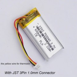 3.7V 600mAh 2.22Wh 702040 Thermistor NTC 3 Wires JST 3Pin 1.0mm